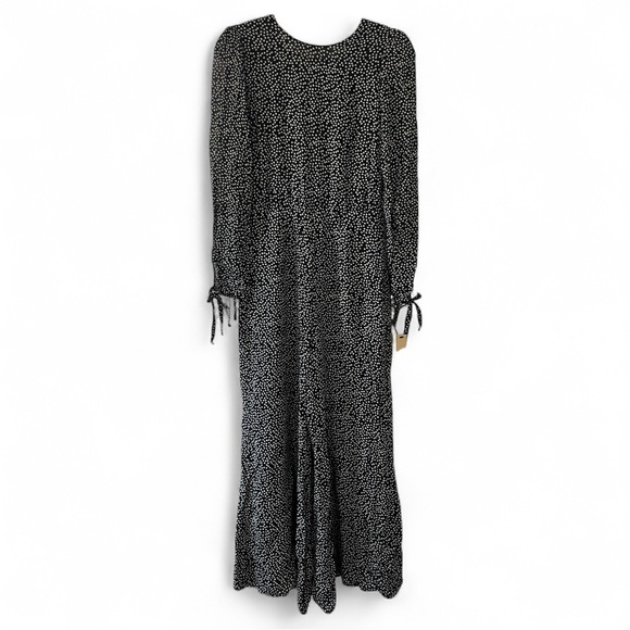 NWT Reformation Black White Floral Long Sleeve Wide Leg Missy Jumpsuit - Picture 2 of 5